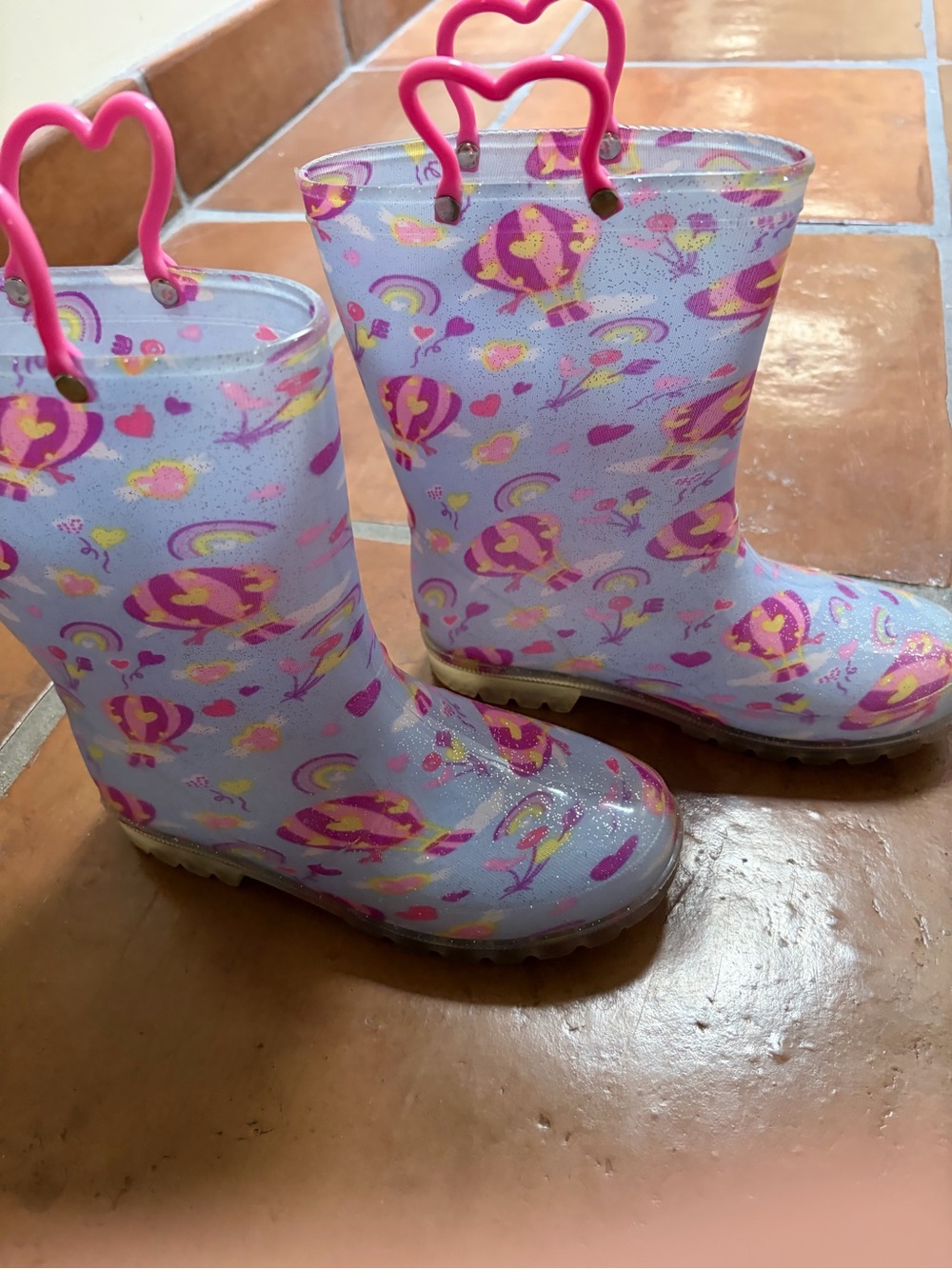 Kids Heart-Handle Rain Boots - Light Purple with Pink Accents light up size 2